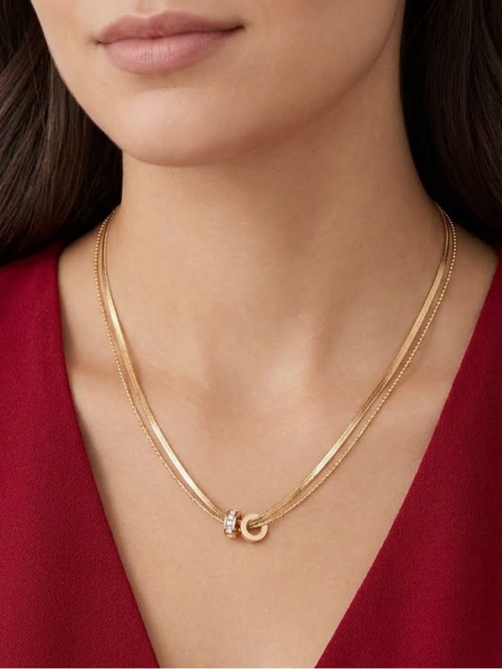 18k Gold Plated Double Snake Chain Round waterproof stainless steel